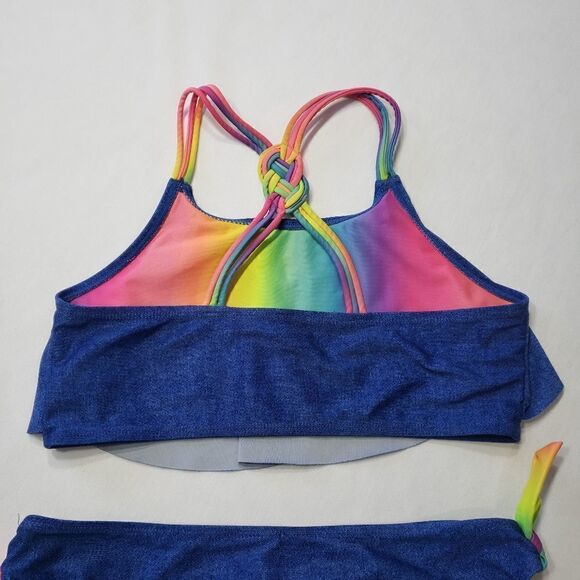 Nation Blue & Rainbow Crossed Braided Strap 2-pc Bikini Set Sz XL (14-16) - Picture 5 of 14